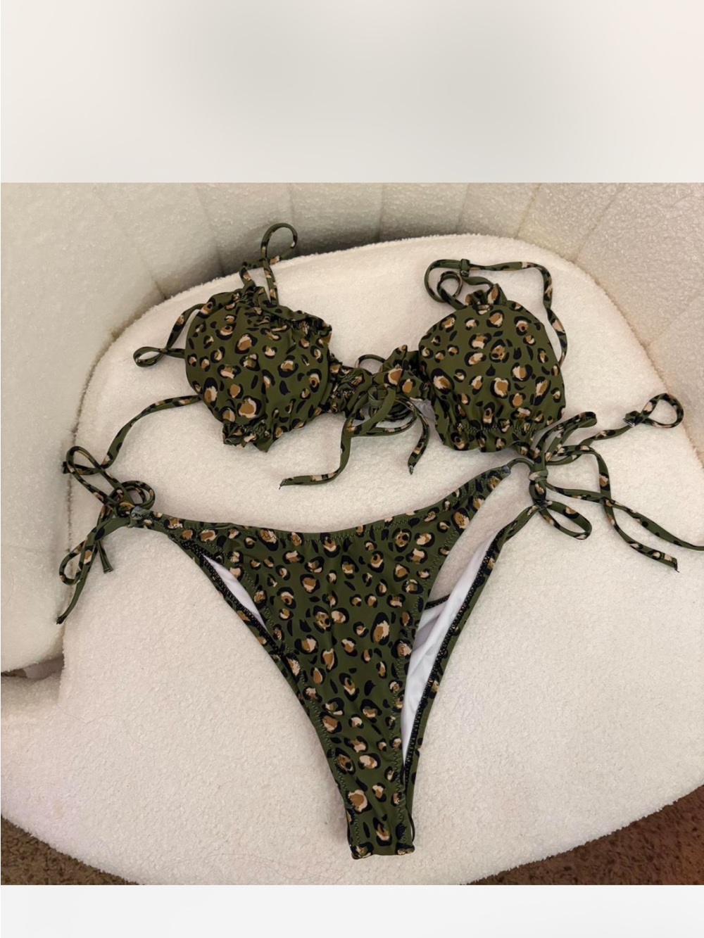 Olive Green Leopard Print Tie-Side Bikini